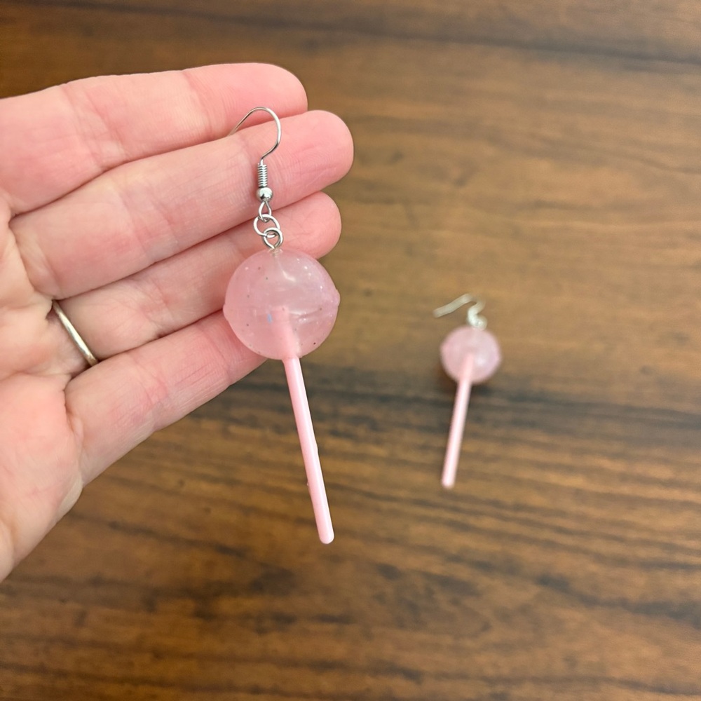 3D Pink Lollipop Dangle Earrings